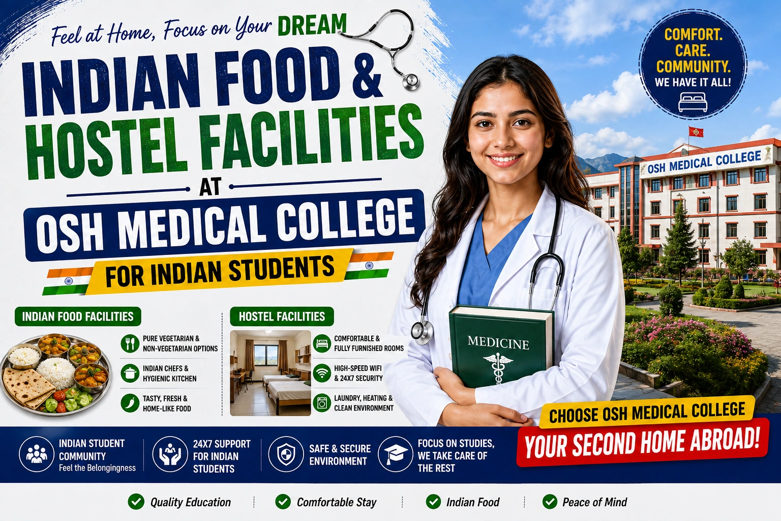 Indian Food & Hostel Facilities at Osh Medical College for Indian Students
